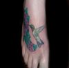 hummingbird and flower pics tattoo on feet